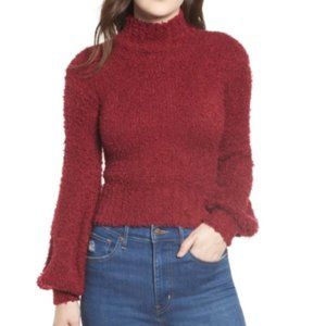 New Ten Sixty Sherman Eyelash Chenille Blouson Sleeve Mock Neck Sweater Red XL